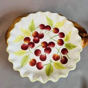 Mesa International Cherry Pie Baking Dish Plate Hand Painted Pottery Bakeware